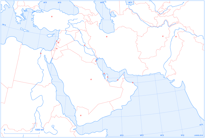 Un fond de carte en couleurs du Proche et du Moyen-Orient