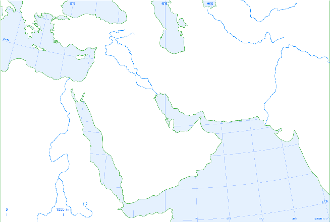 Un fond de carte du Proche et du Moyen-Orient : localisations des mers, fleuves, détroits, isthmes, golfes et péninsules