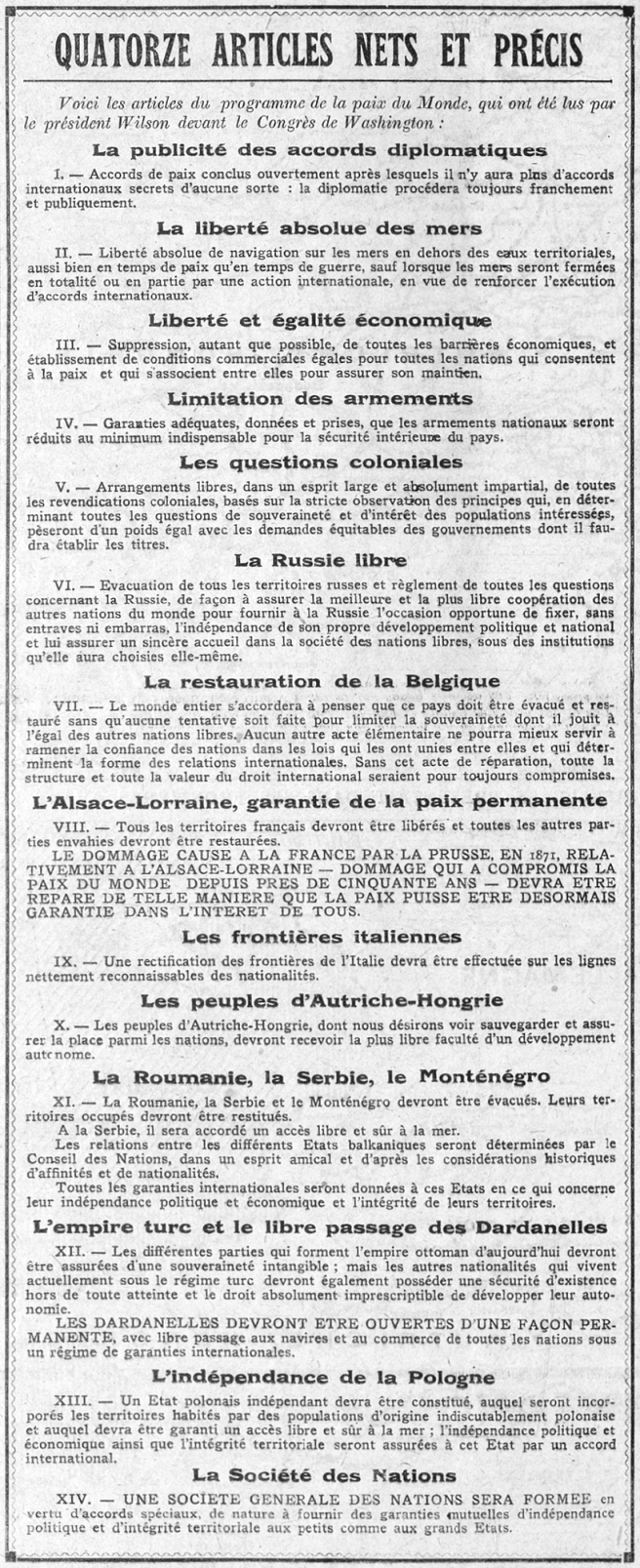 Quatorze articles nets et précis, Excelsior, 10 janvier 1918
