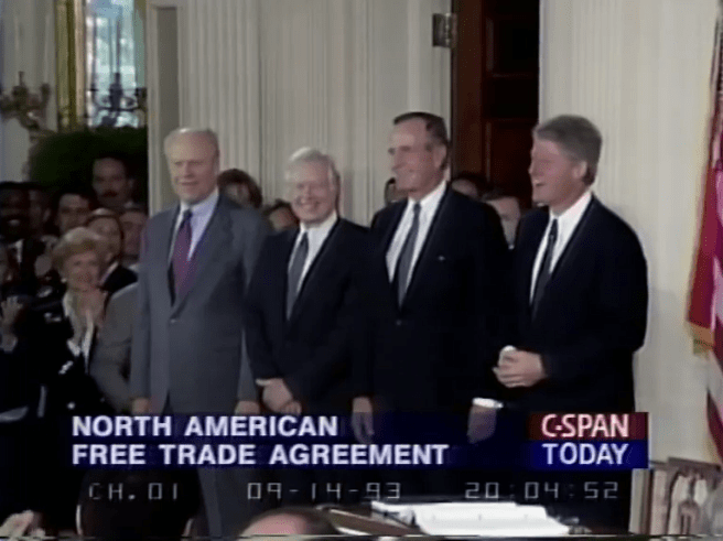 Signature des annexes à l’Aléna : Ford, Carter, Bush, Clinton