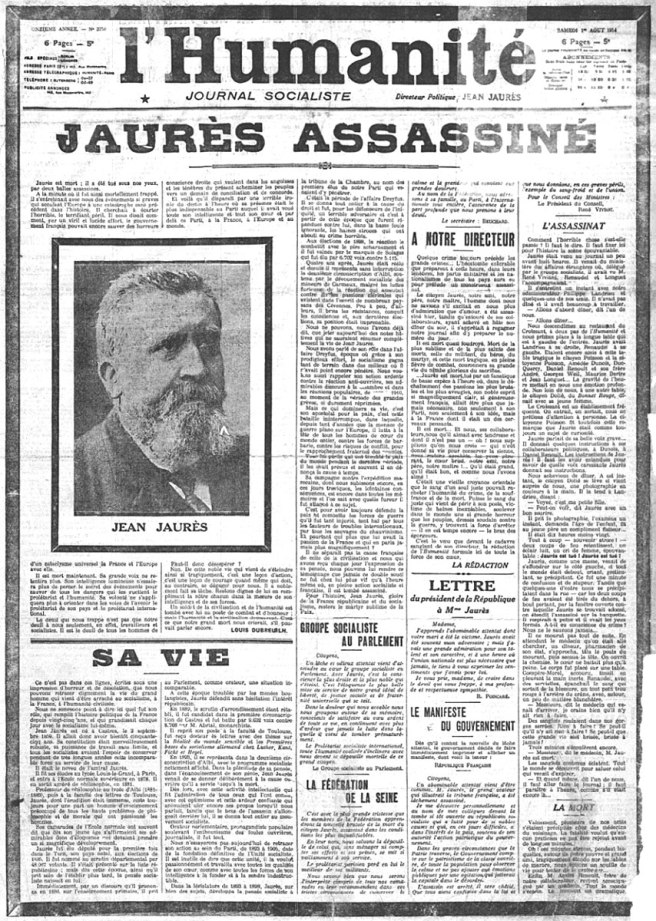 Jaurès assassiné. L'Humanité du 1er août 1914 Jaurès assassiné. L'Humanité du 1er août 1914
