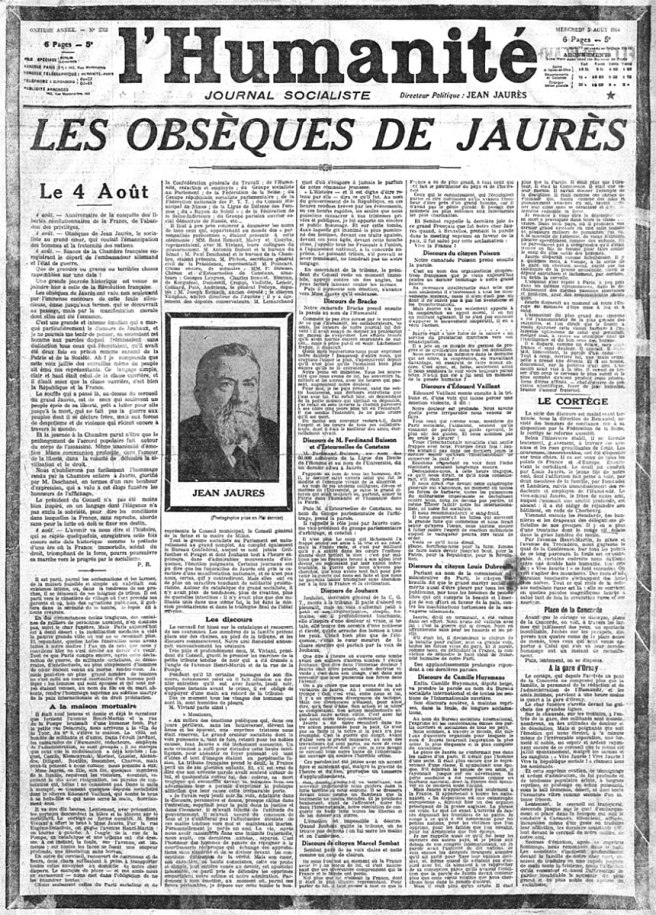 Les obsèques de Jaurès. L'Humanité du 5 août 1914 Les obsèques de Jaurès. L'Humanité du 5 août 1914