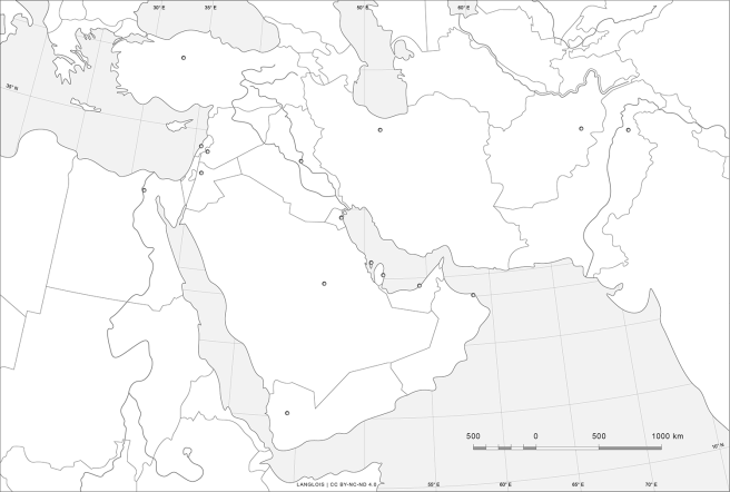 Un fond de carte du Proche et du Moyen-Orient