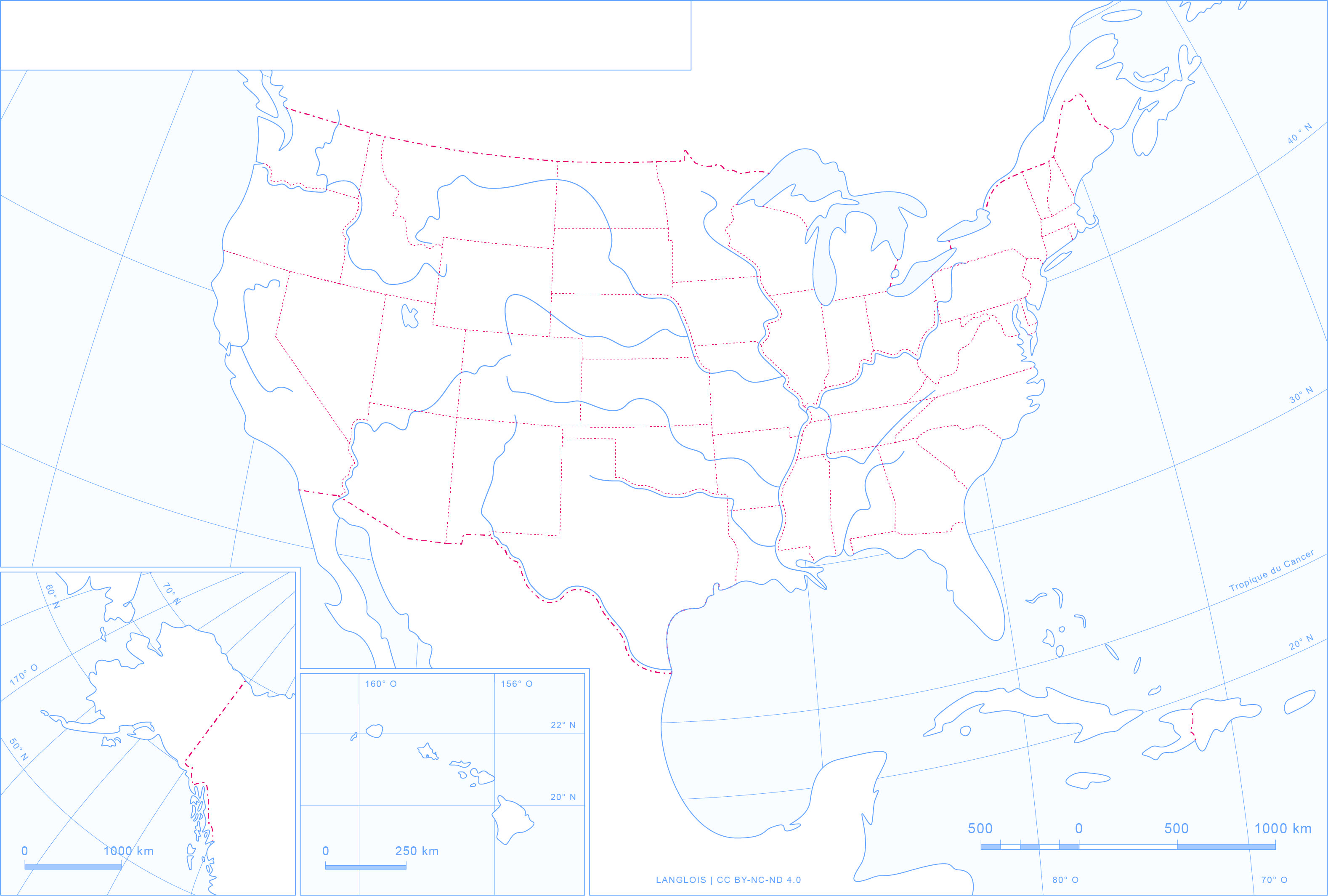 Fond de carte des États-Unis avec les frontières des États fédérés en couleurs Fond de carte des États-Unis avec les frontières des États fédérés en couleurs