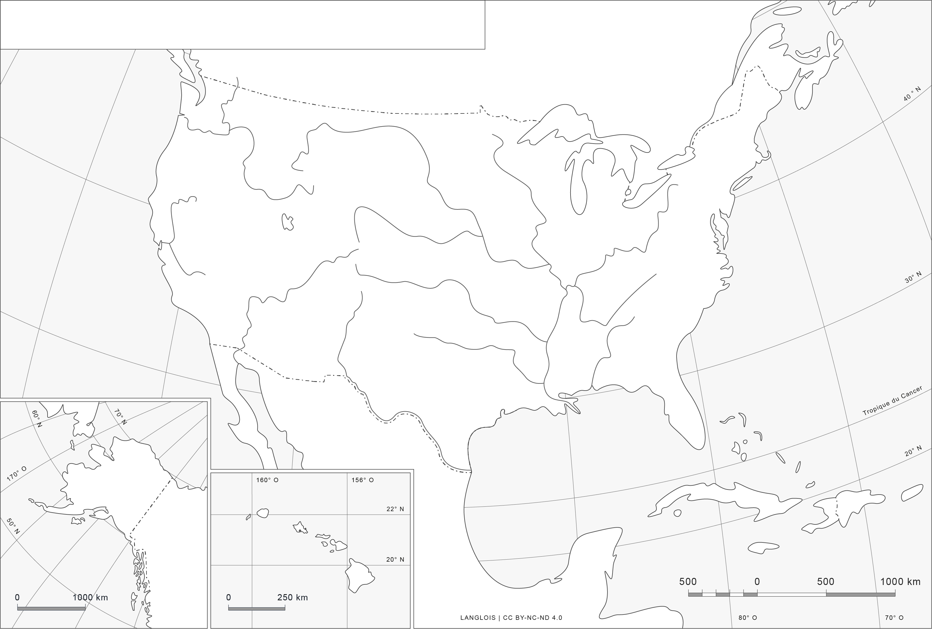 Fond de carte des États-Unis sans les frontières des États fédérés Fond de carte des États-Unis sans les frontières des États fédérés